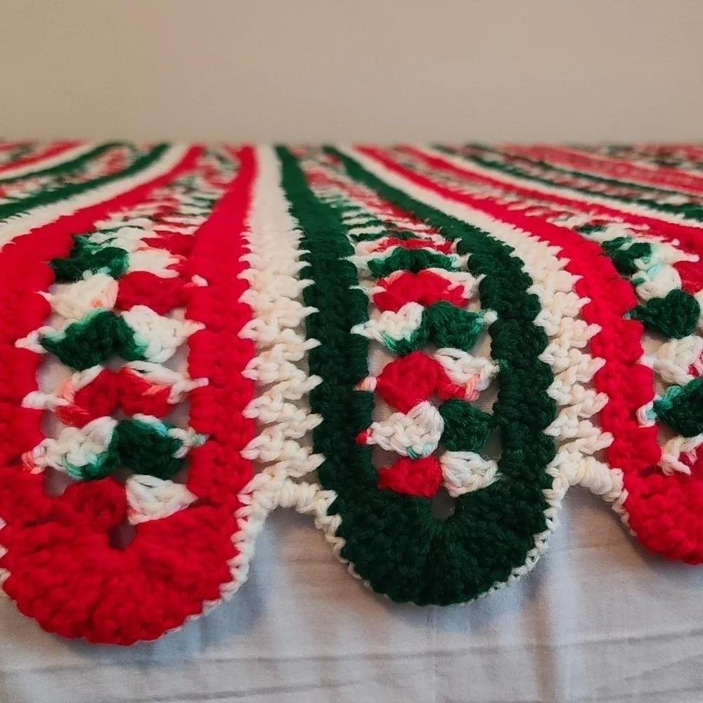 HANDMADE Crocheted Knitted Christmas Blanket Throw